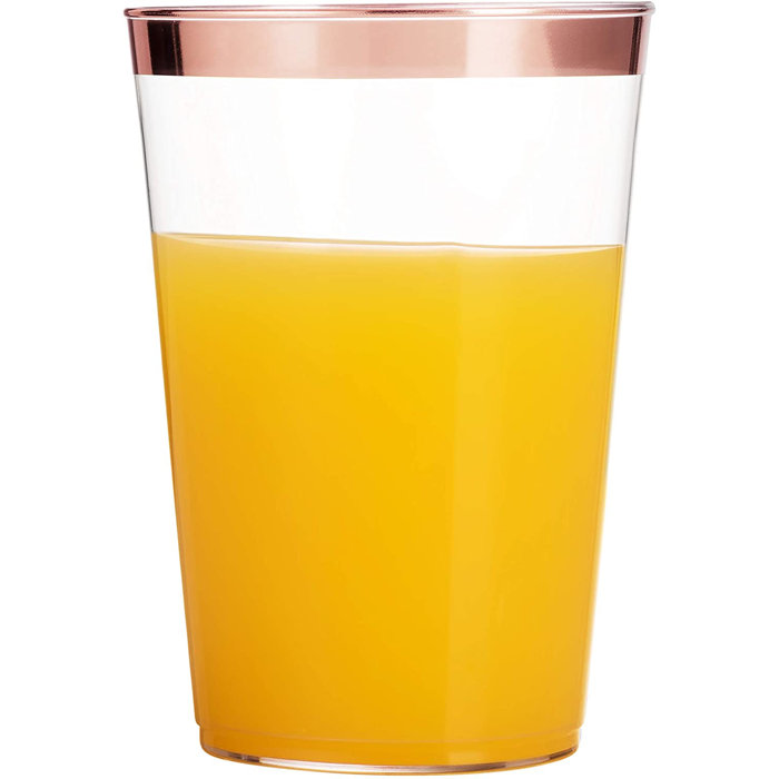 Seseno 100 Pack Rose Gold Rim Clear Plastic Cups Disposable 16 Oz Party